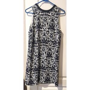 Ann Taylor Loft Womens MP Navy White‎ Damask Floral Sleeveless Dress Zipper Back